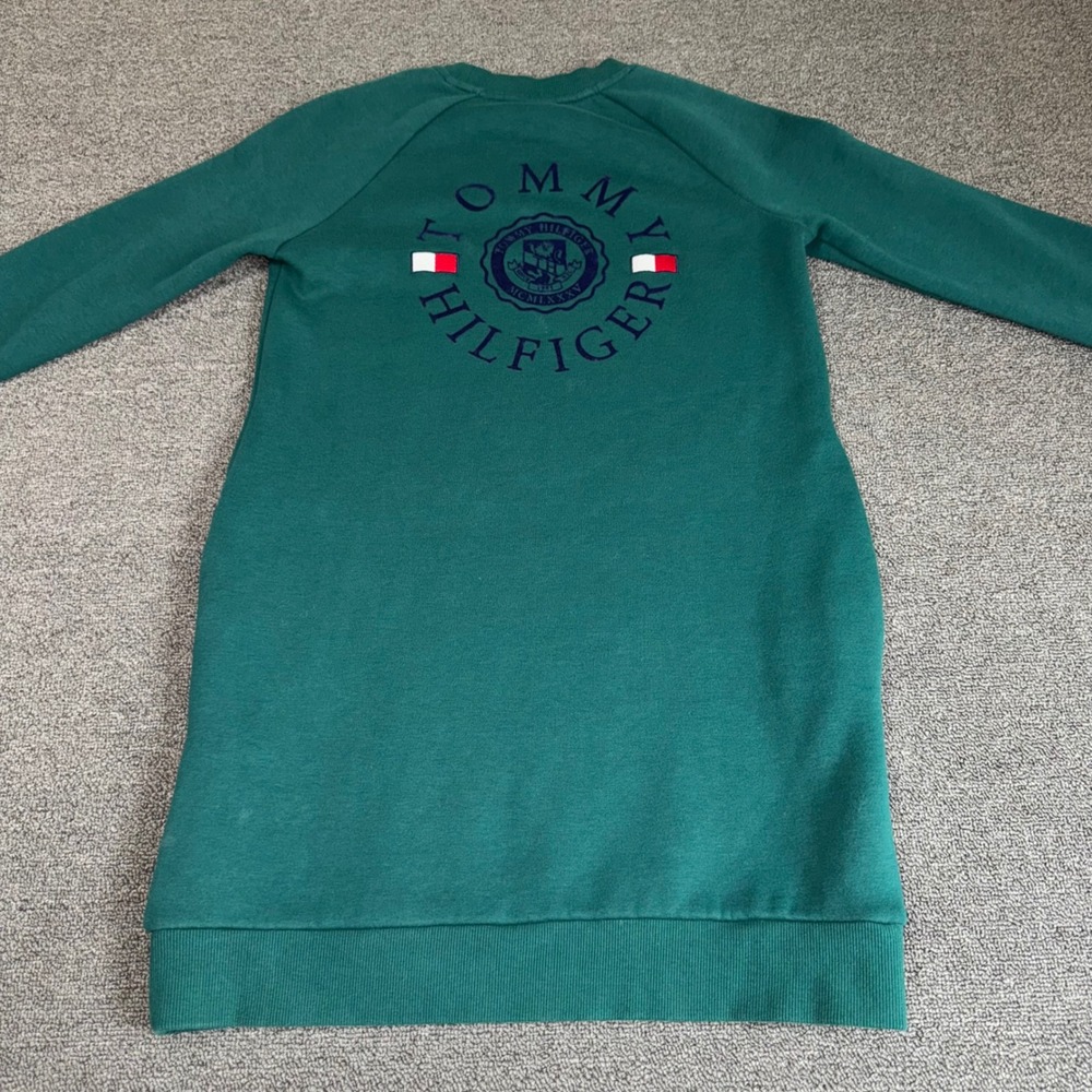 Tommy Hilfiger Forest Green Crest Logo Sweatshirt Dress XXS Pocket Mini Preppy